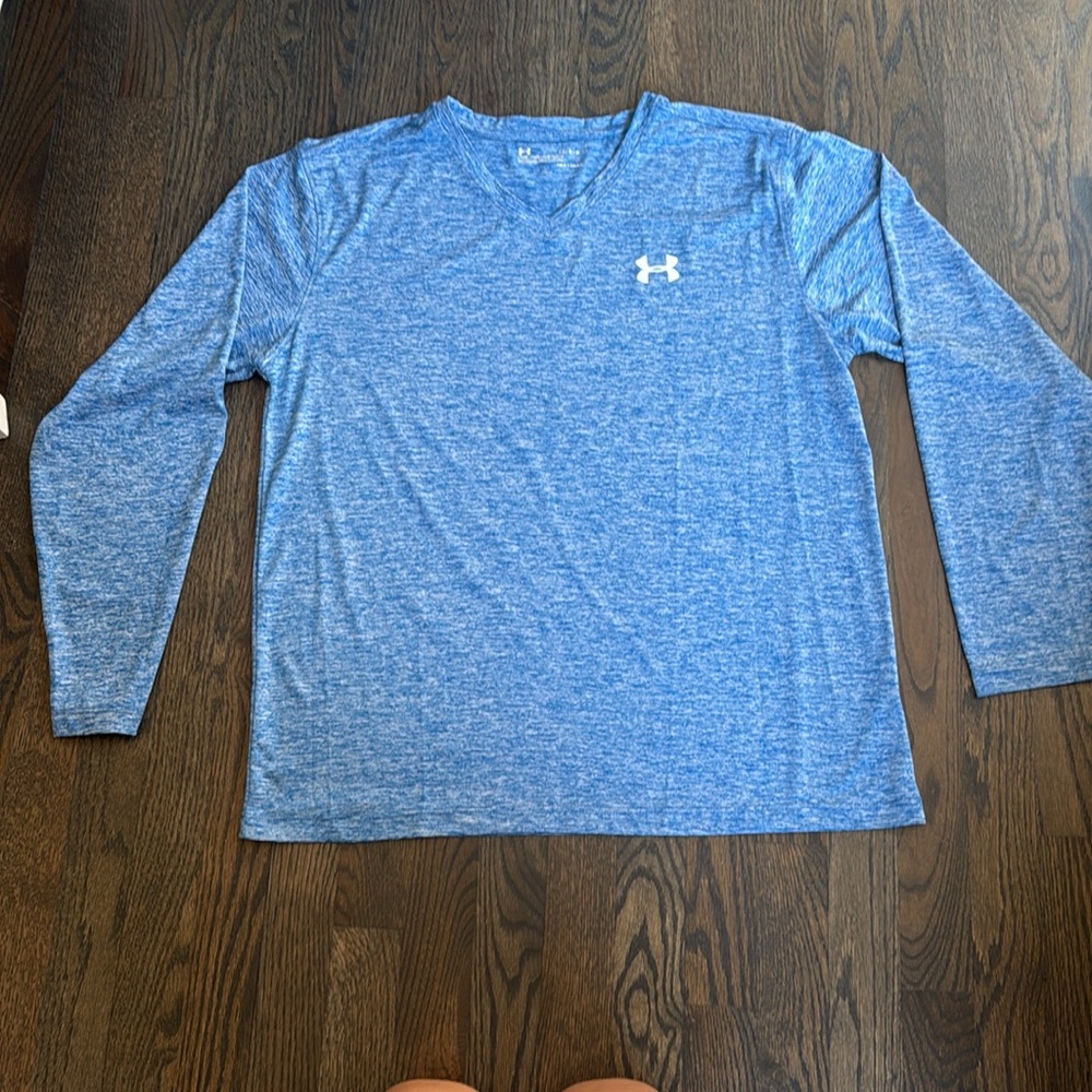 Under Armour Long Sleeve Performance Tee Heather Blue Loose Sz L
